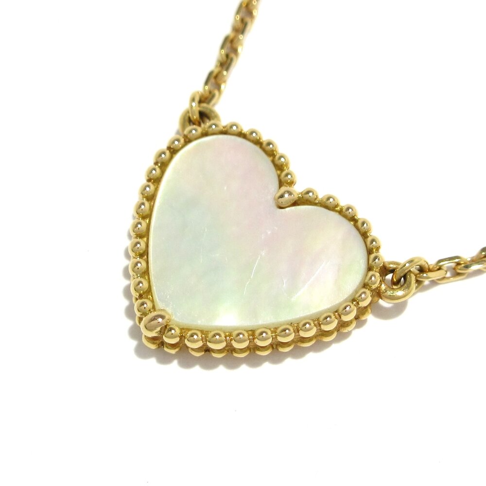 Van Cleef & Arpels Lucky Alhambra Heart Necklace 18K Yellow Gold Mother of Pearl
